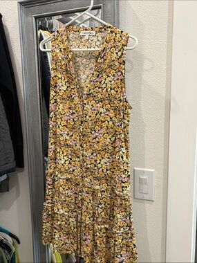 Yellow Floral Tiered Sleeveless Dress